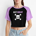 AltBrat skull print raglan crop tee, black and lilac