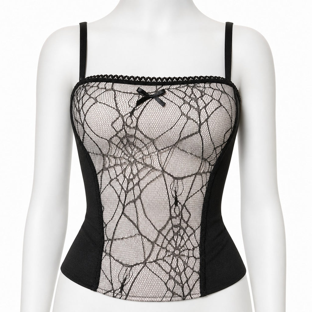 Spider Web Lace Cami Tank Top - AltBrat