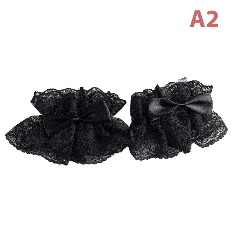 Gothic Lolita Wrist Cuffs Satin Bow Ruffles Lace Bracelet Wristband Hand Sleeves DropShip - AltBrat
