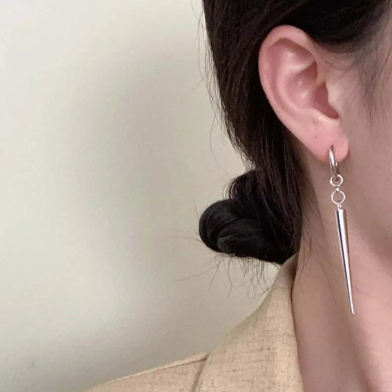 Gothic Silver Color Rivet Drop Earrings for Women Men Punk Hip Hop Metal Geometric Cone Pendant Earrings Y2K Party Jewel - AltBrat