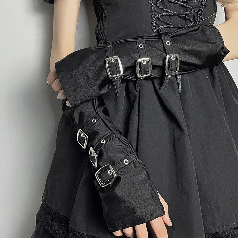 Fashion Personality Buckle Straps Punk Style Women Spandex Fingerless Gloves Lolita Cosplay Stage Performances Street Da - AltBrat