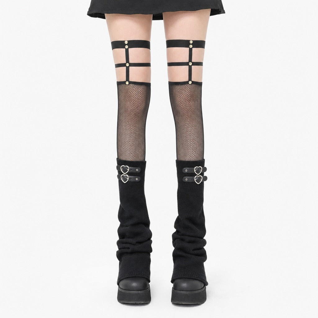 Fishnet Flare Leg Warmers with Heart Buckles — AltBrat
