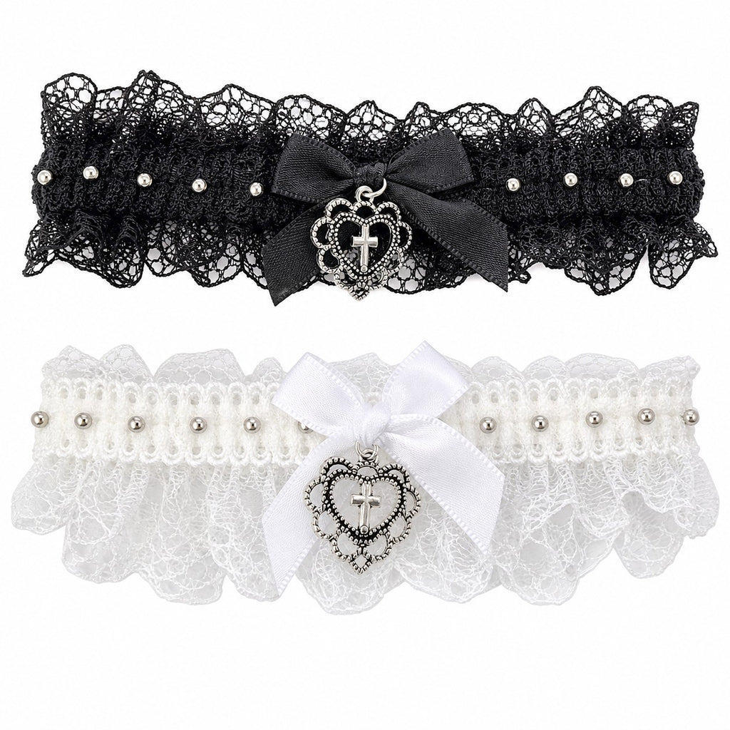 Black Lace Bow Cross Choker