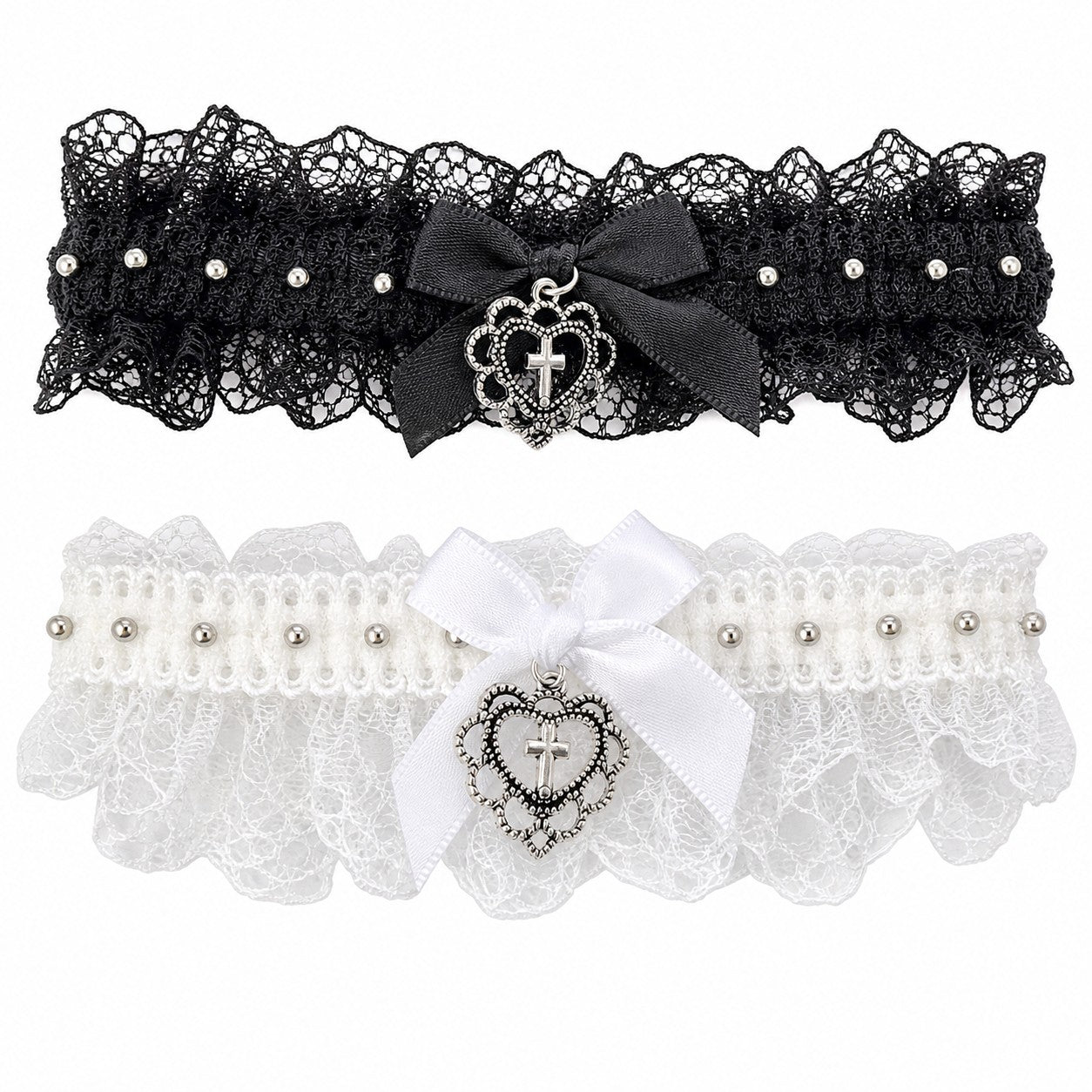 Black Lace Bow Cross Choker