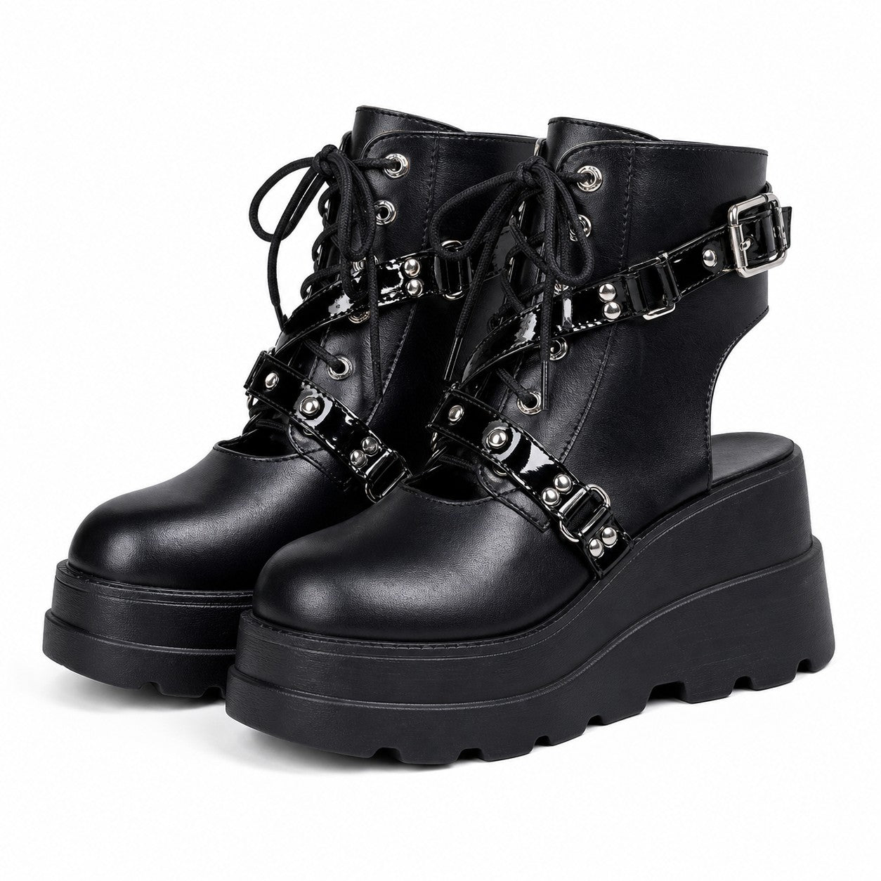 gothic-street-punk-plus-size-matte-boots Black