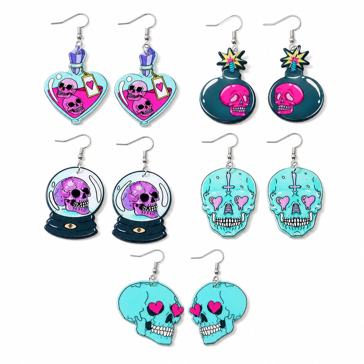 Halloween Earrings European and American Ins Dark Funny Skull Head Earrings Fashion Creativity Skull Hand Bat Earrings Female