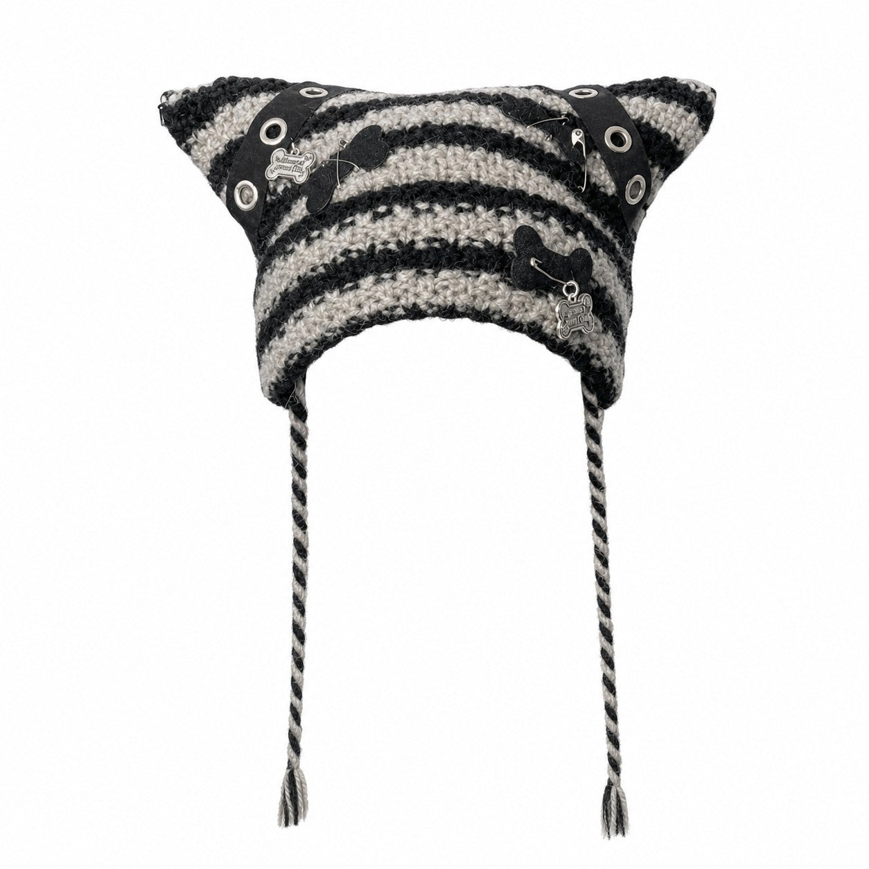 Cat Ear Ear-Flap Beanie with Pompoms