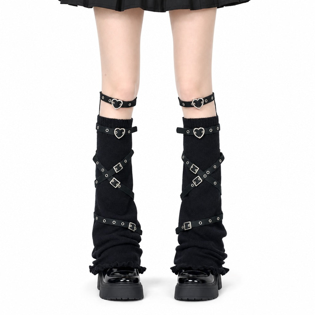 Heart Buckle Harness Knit Leg Warmers — AltBrat