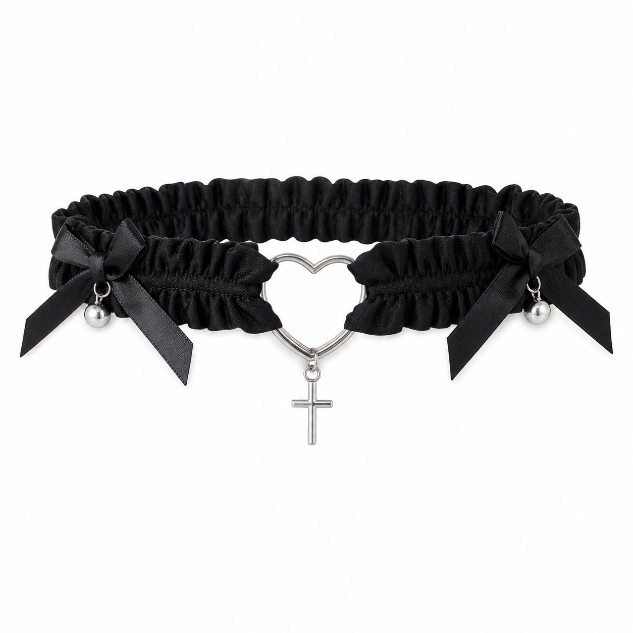 Heart Ring Lace Garter with Bows & Cross Charm