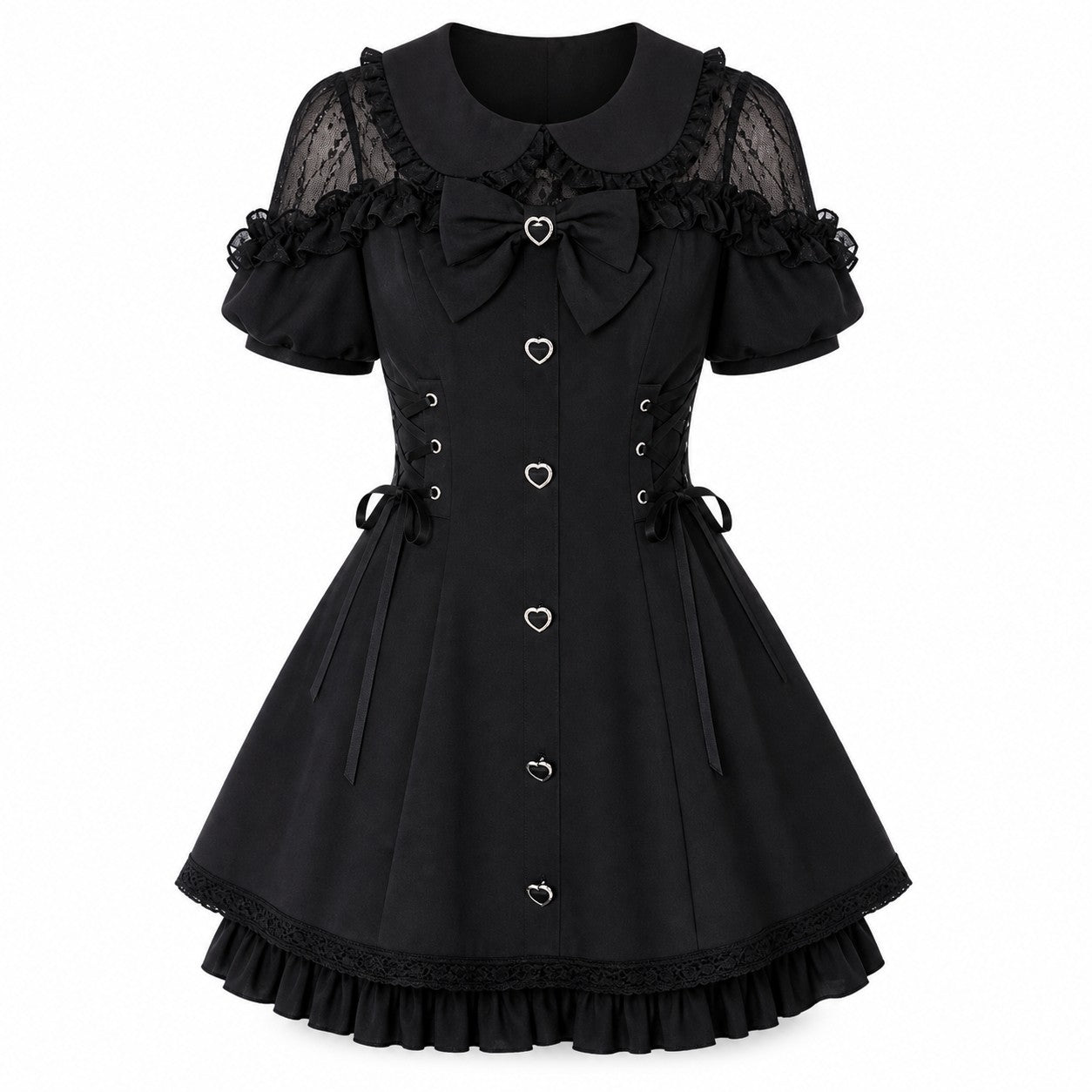 japanese-kawaii-bow-lace-dress-suit-women-gothic-y2k-o-neck-off-shoulder-lolita-dressfemale-design-new-sweet-slim-short-pants black