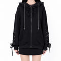 Cat Ear Cross Zip-Up Hoodie with Lace-Up Sleeves
