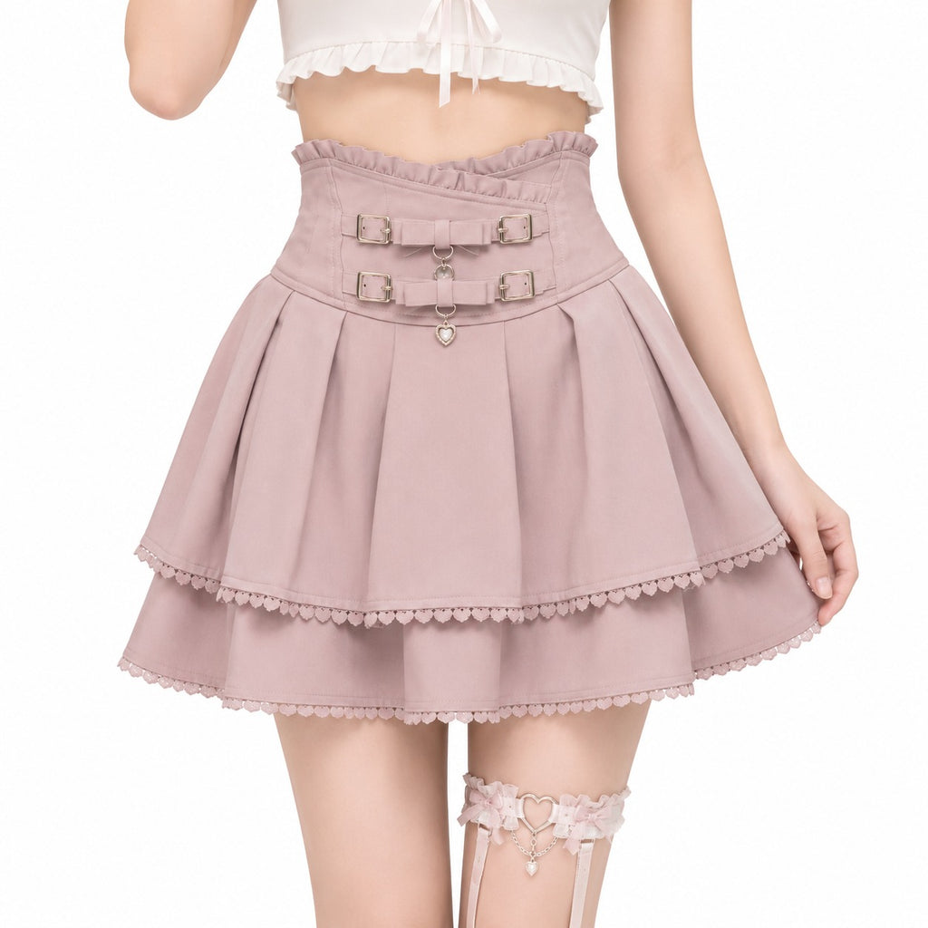 Lace Ruffle Cake Mini Skirt with Corset Belt