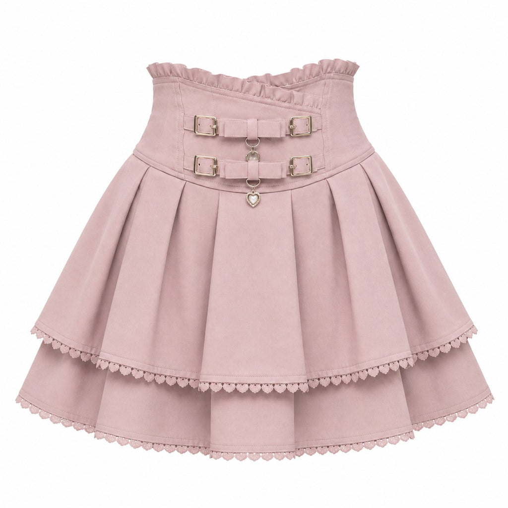 Lace Ruffle Cake Mini Skirt with Corset Belt