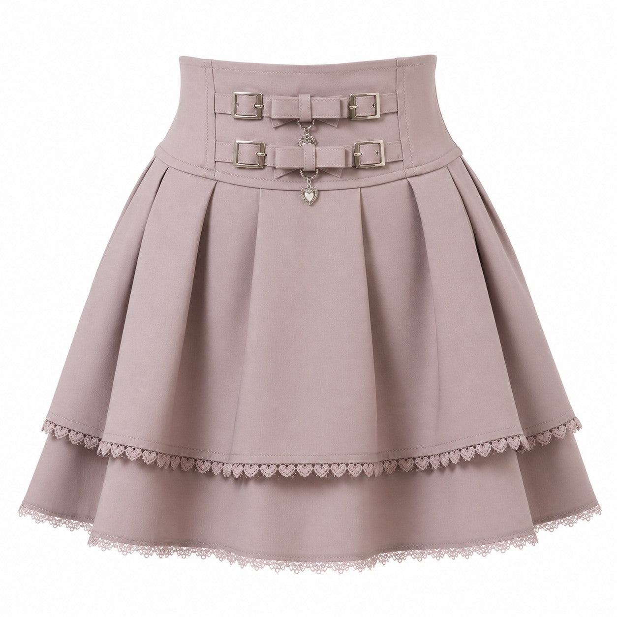 Lace Ruffle Cake Mini Skirt with Corset Belt - Pink