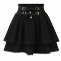 Lace Ruffle Cake Mini Skirt with Corset Belt - black