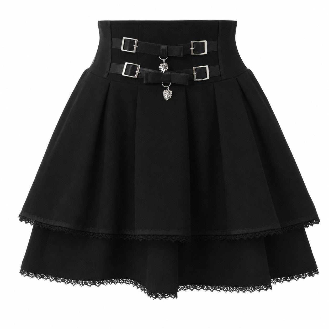 Lace Ruffle Cake Mini Skirt with Corset Belt - black