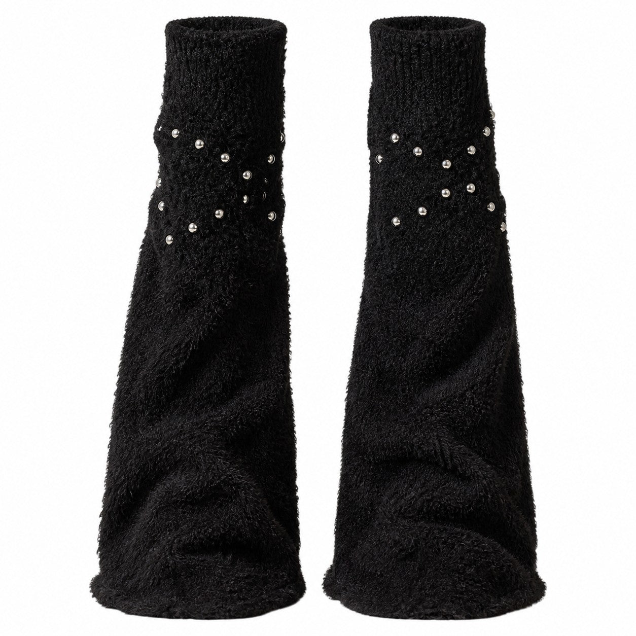 Fuzzy Knit Leg Warmers with Studded Straps