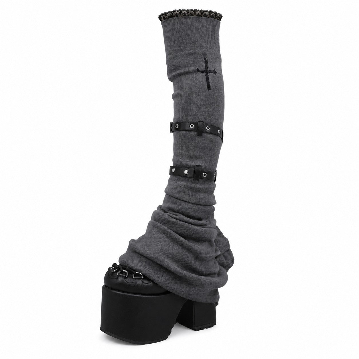 Lace Patchwork Flare Leg Warmers with Cross