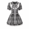 Jirai Kei Bow Dress Women Sweet Kawaii Style Black Pink Lolita Y2K Skirt Lace Short Sleeve Outfits Japanese School Girl Uniform