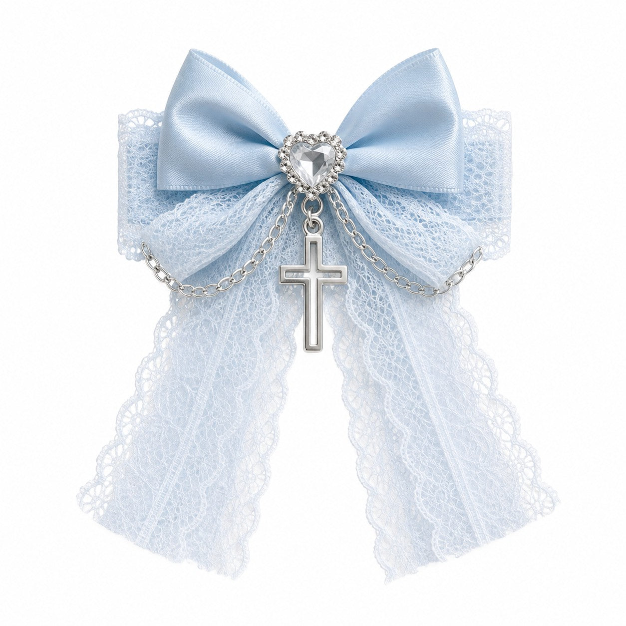 Jirai Kei Lace Bow Hair Clip with Cross Charm