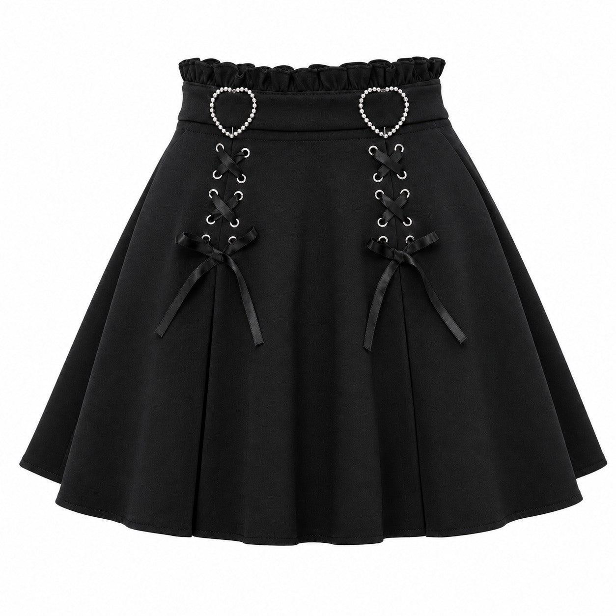 Heart Buckle Lace-Up Flared Mini Skirt