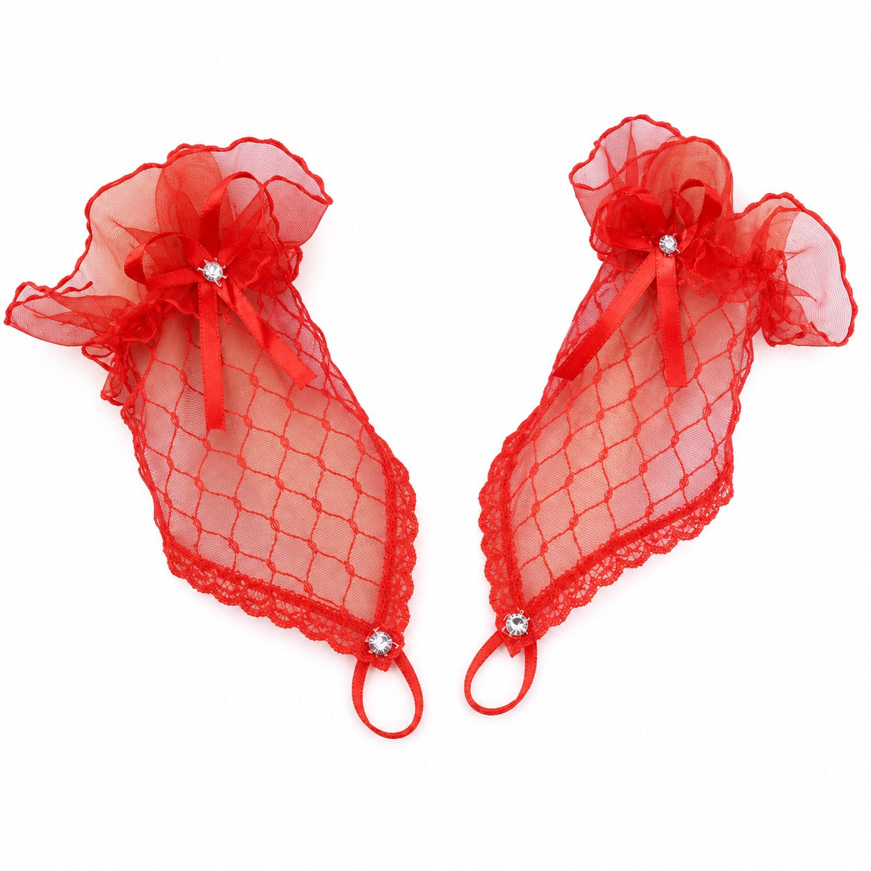 lace-bow-fishnet-gloves Red
