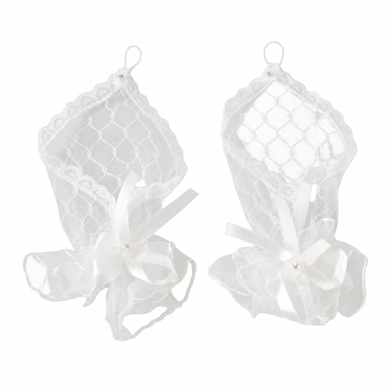 lace-bow-fishnet-gloves White
