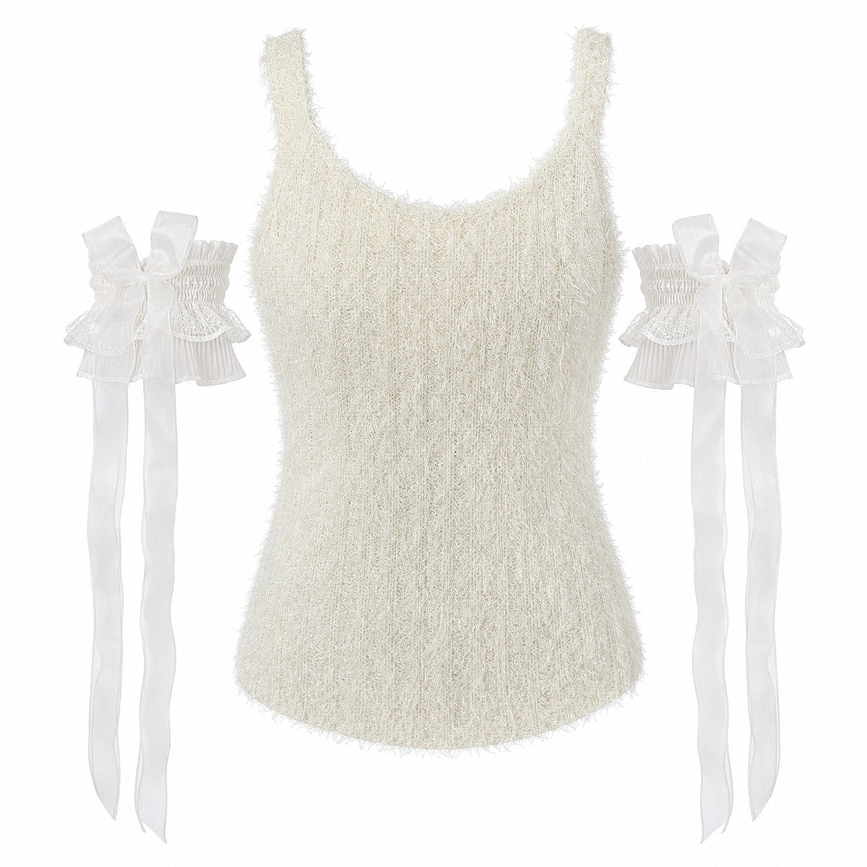 Sheer Lace Bow Ribbon Wrist Arm Cuffs
