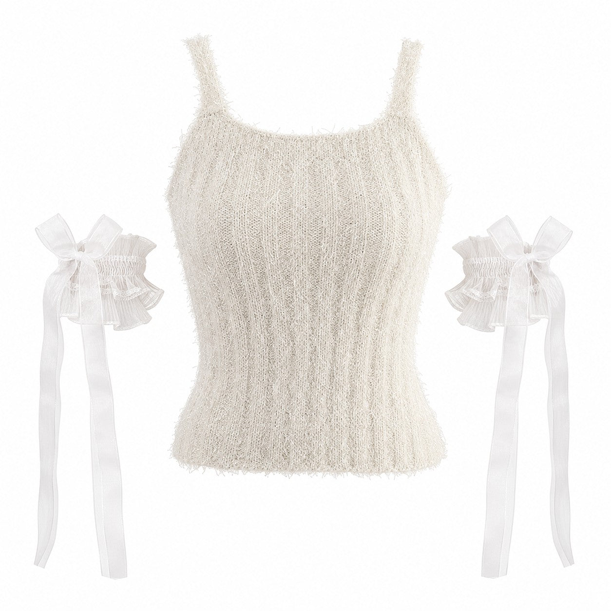 lace-bow-ribbon-arm-sleeves White