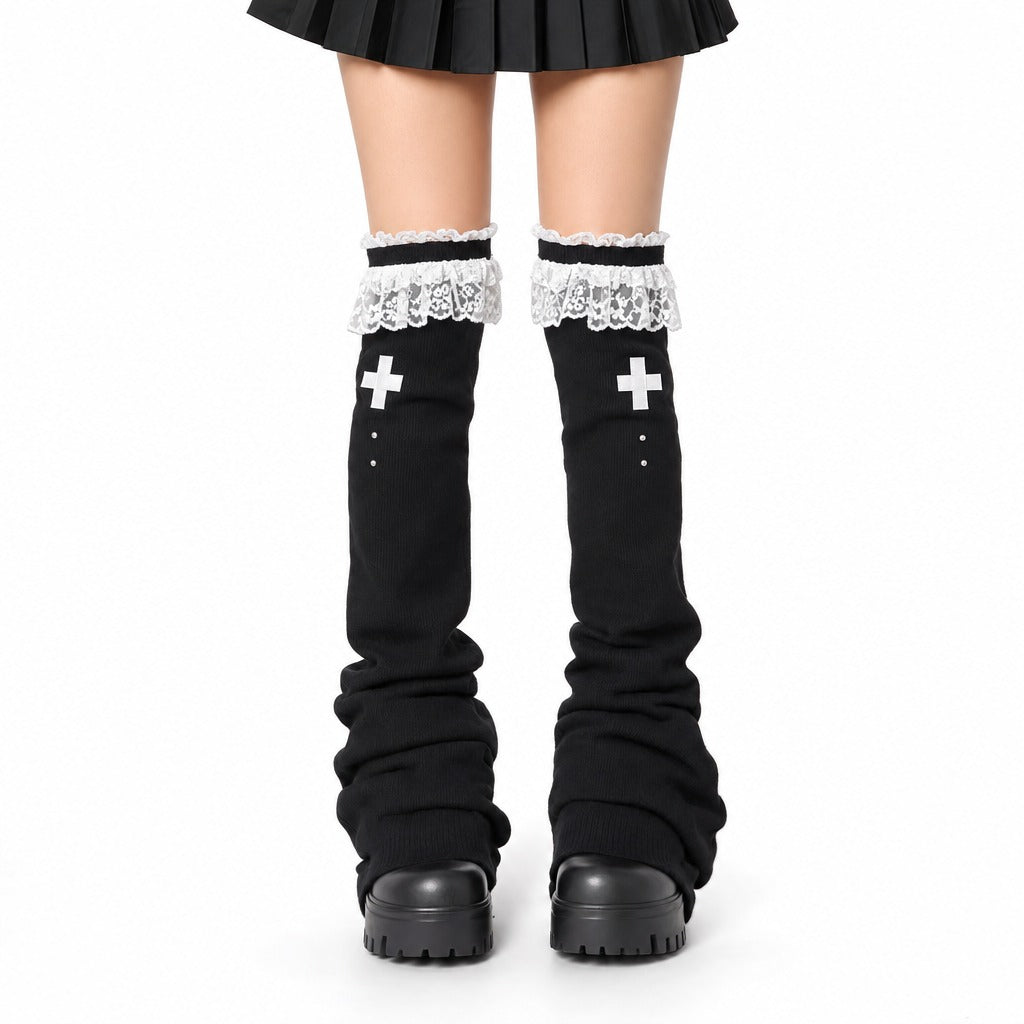 Lace Flare Leg Warmers with Cross Studs — AltBrat