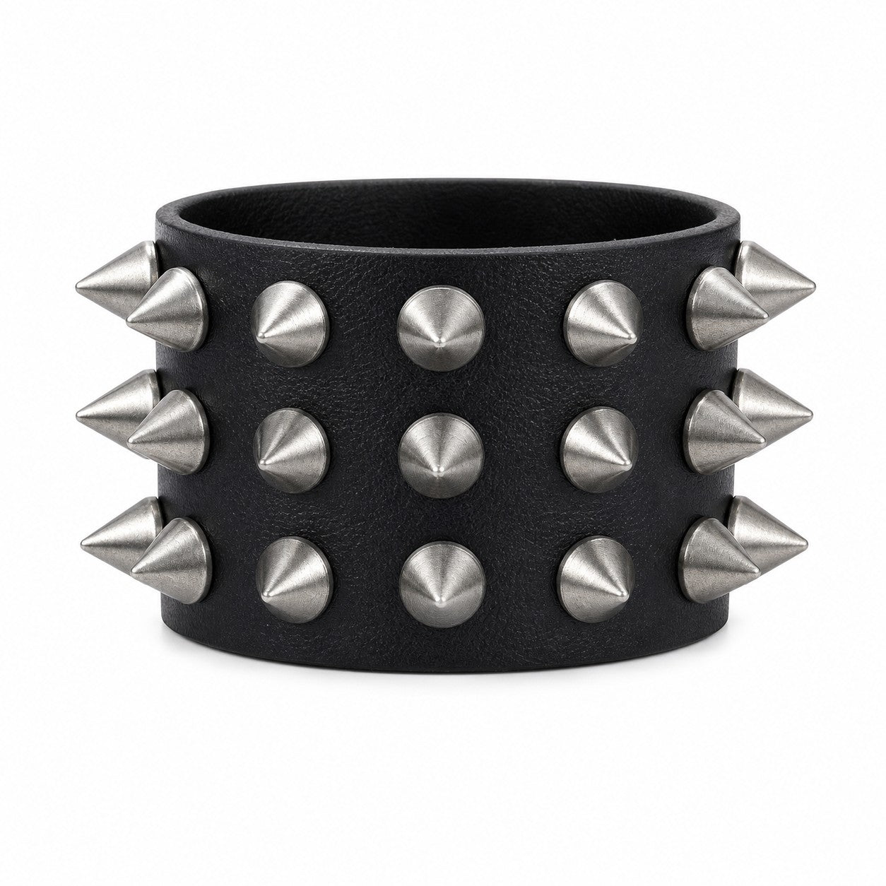 Black Spiked Leather Wide Cuff Bracelet
