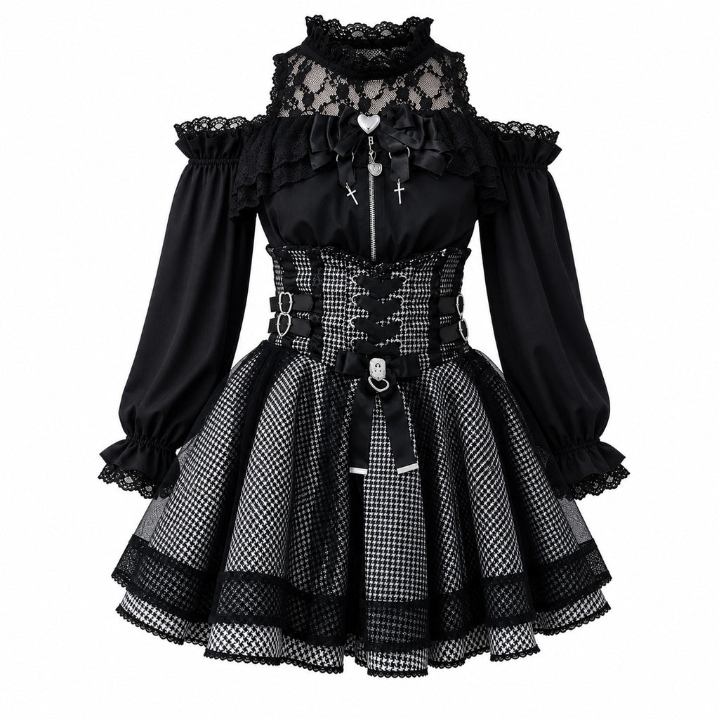 Lace Ruffle Tiered Skirt with Lace-Up Sides