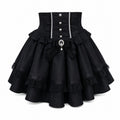 Lace Ruffle Tiered Skirt with Lace-Up Sides - black