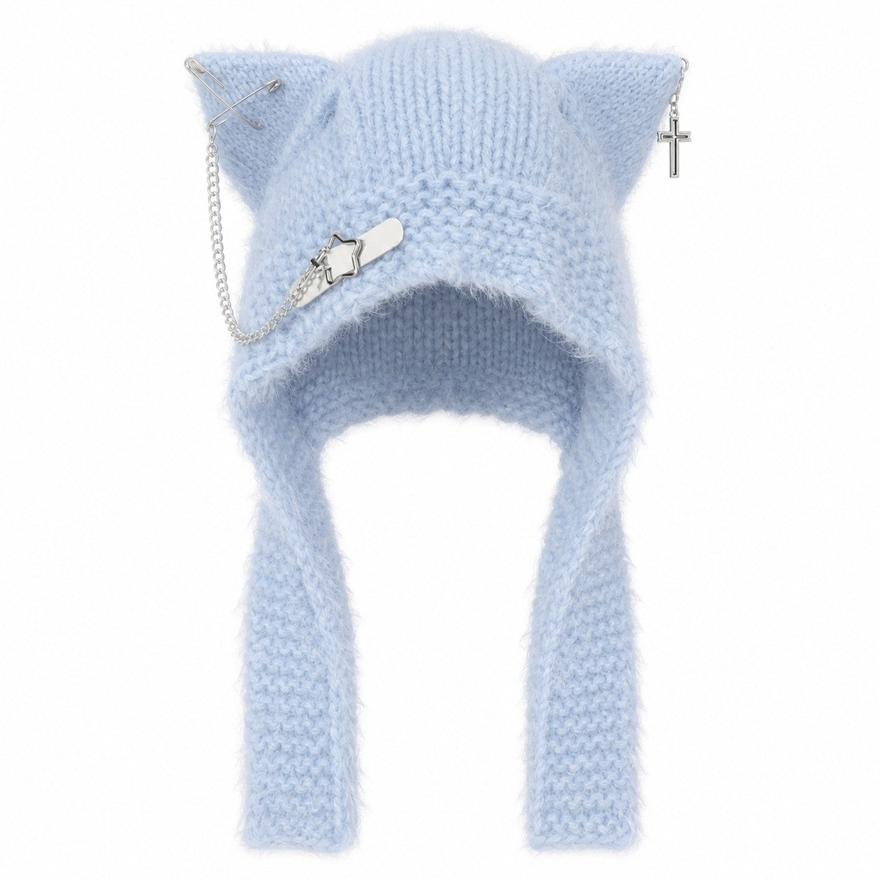 original-harajuku-japanese-kawaii-cat-ear-hat-with-scarf-women-girls-y2k-punk-cross-chain-leather-buckle-knitted-winter-warm-cap Blue