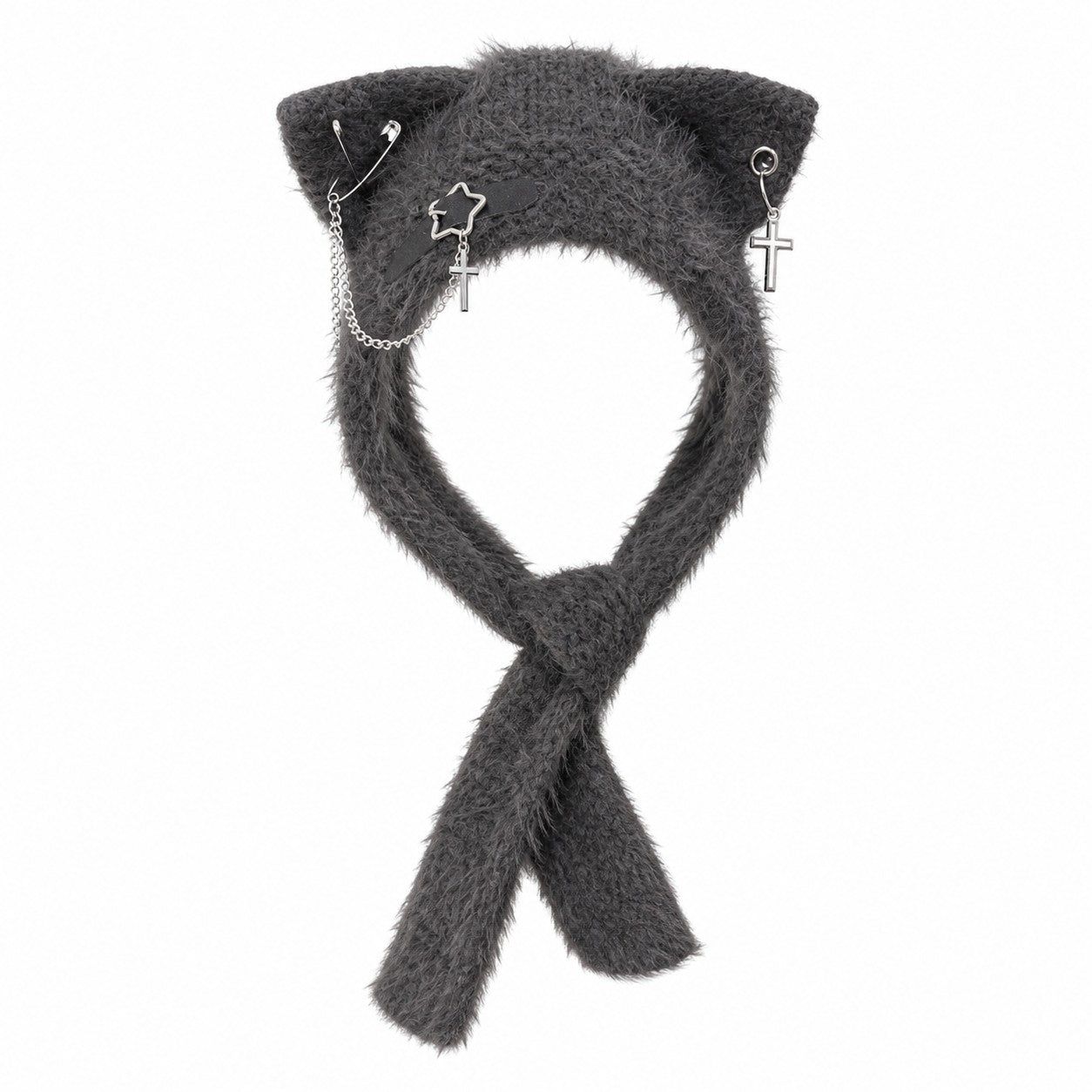 original-harajuku-japanese-kawaii-cat-ear-hat-with-scarf-women-girls-y2k-punk-cross-chain-leather-buckle-knitted-winter-warm-cap GRAY