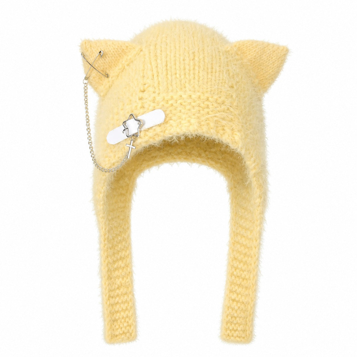 original-harajuku-japanese-kawaii-cat-ear-hat-with-scarf-women-girls-y2k-punk-cross-chain-leather-buckle-knitted-winter-warm-cap YELLOW