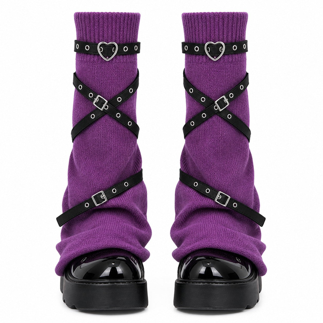 Buckle Harness Knit Flare Leg Warmers