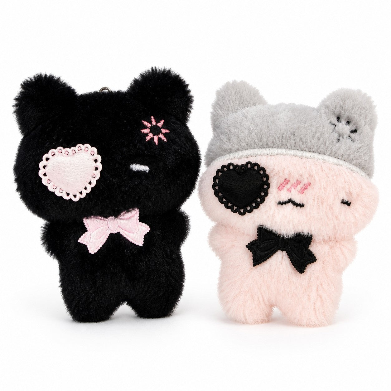 Fuzzy Kitty Plush Keychain with Heart & Bow