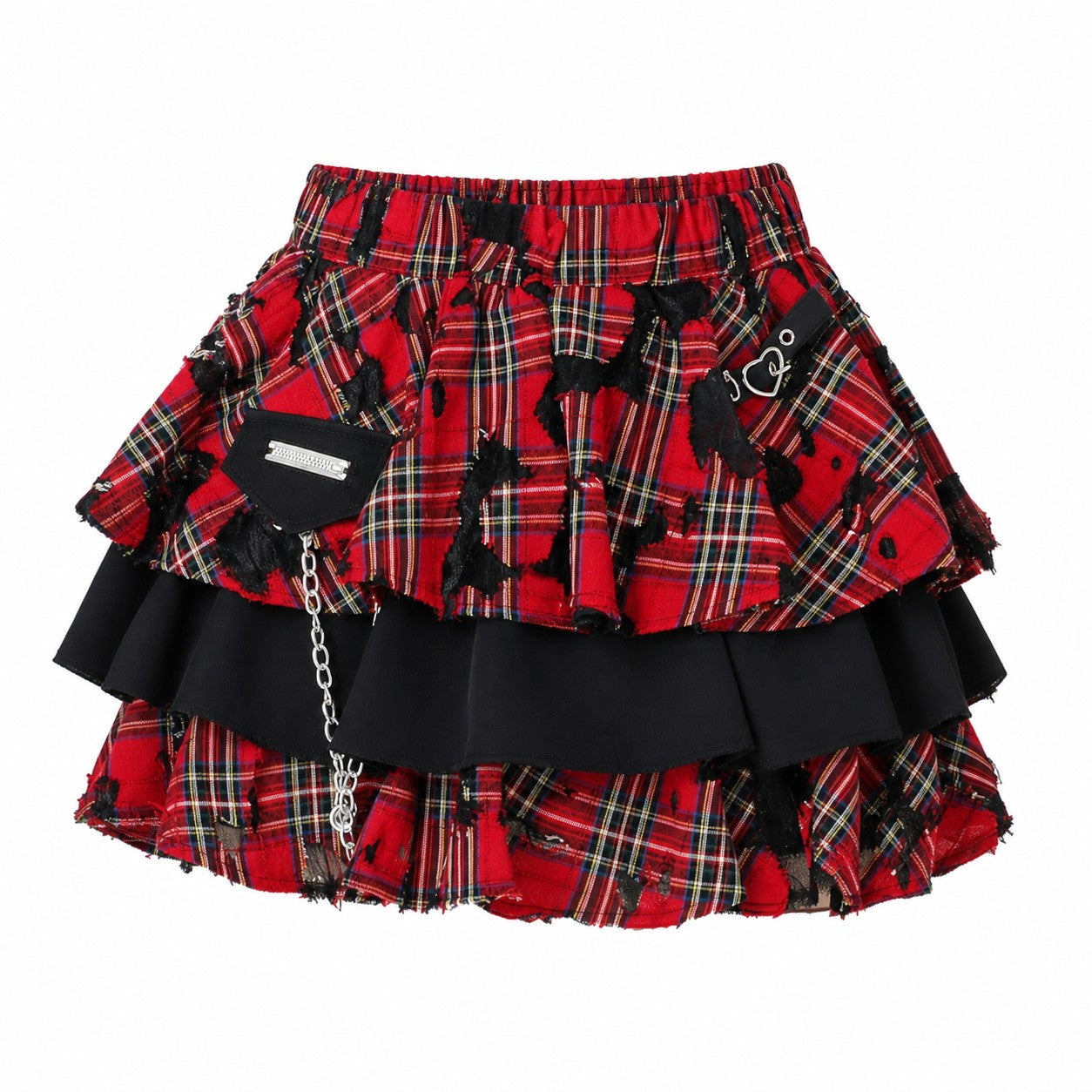Red Plaid Tiered Ruffle Punk Mini Skirt
