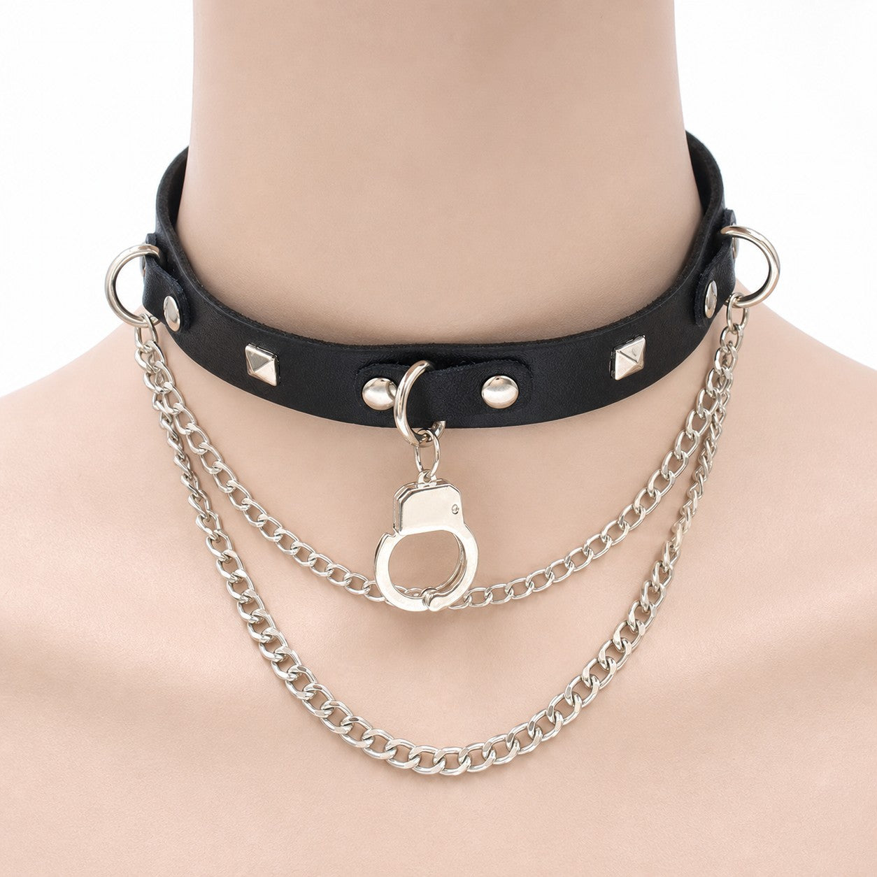 Studded Choker with Handcuff & Chain Drop