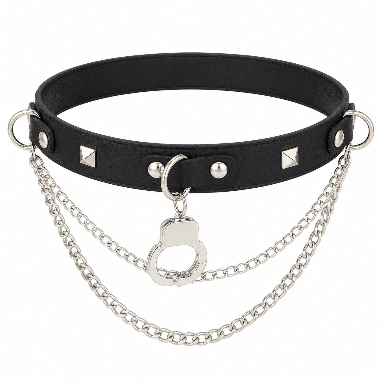 Studded Choker with Handcuff & Chain Drop