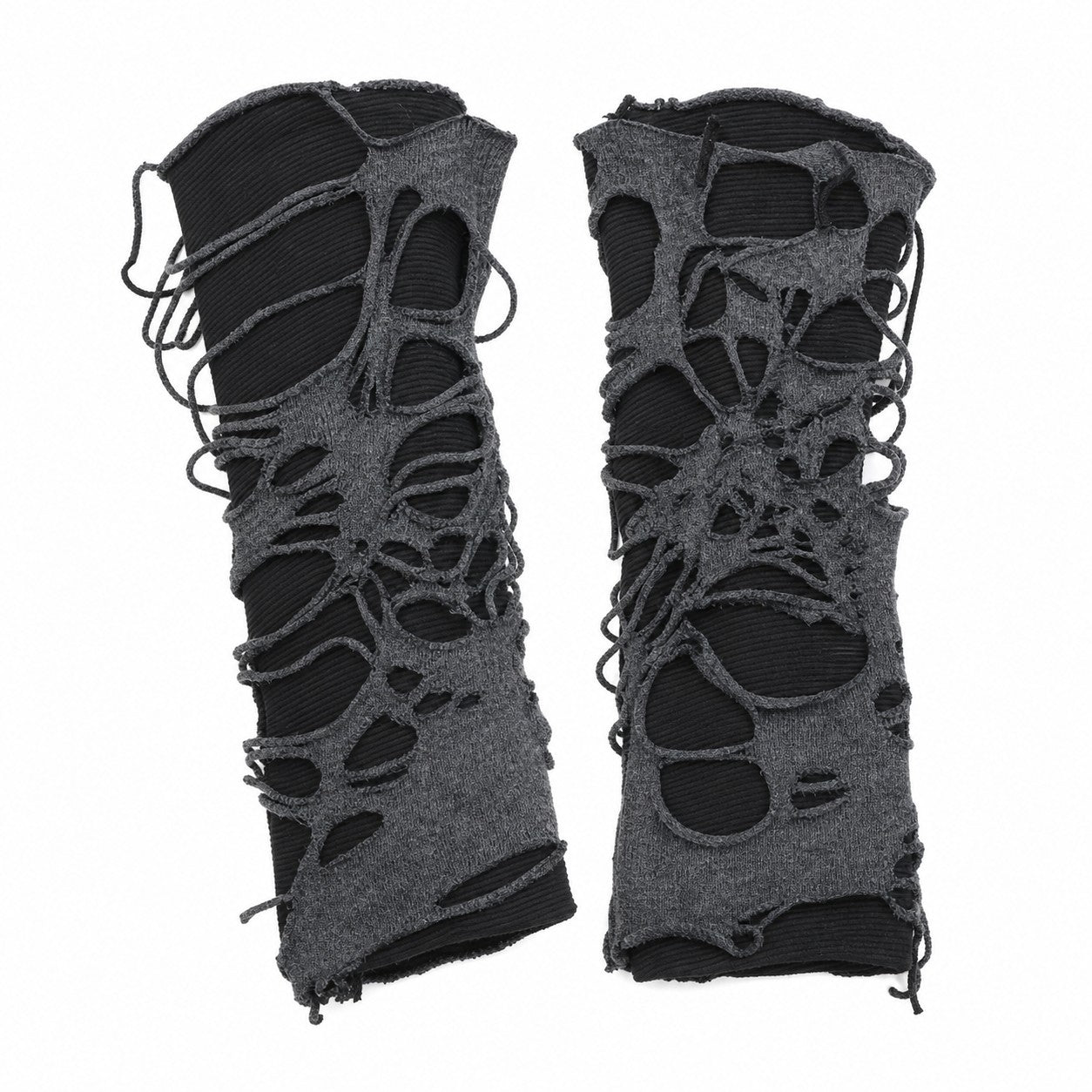 Ripped Distressed Punk Arm Warmers (Grey/Black)