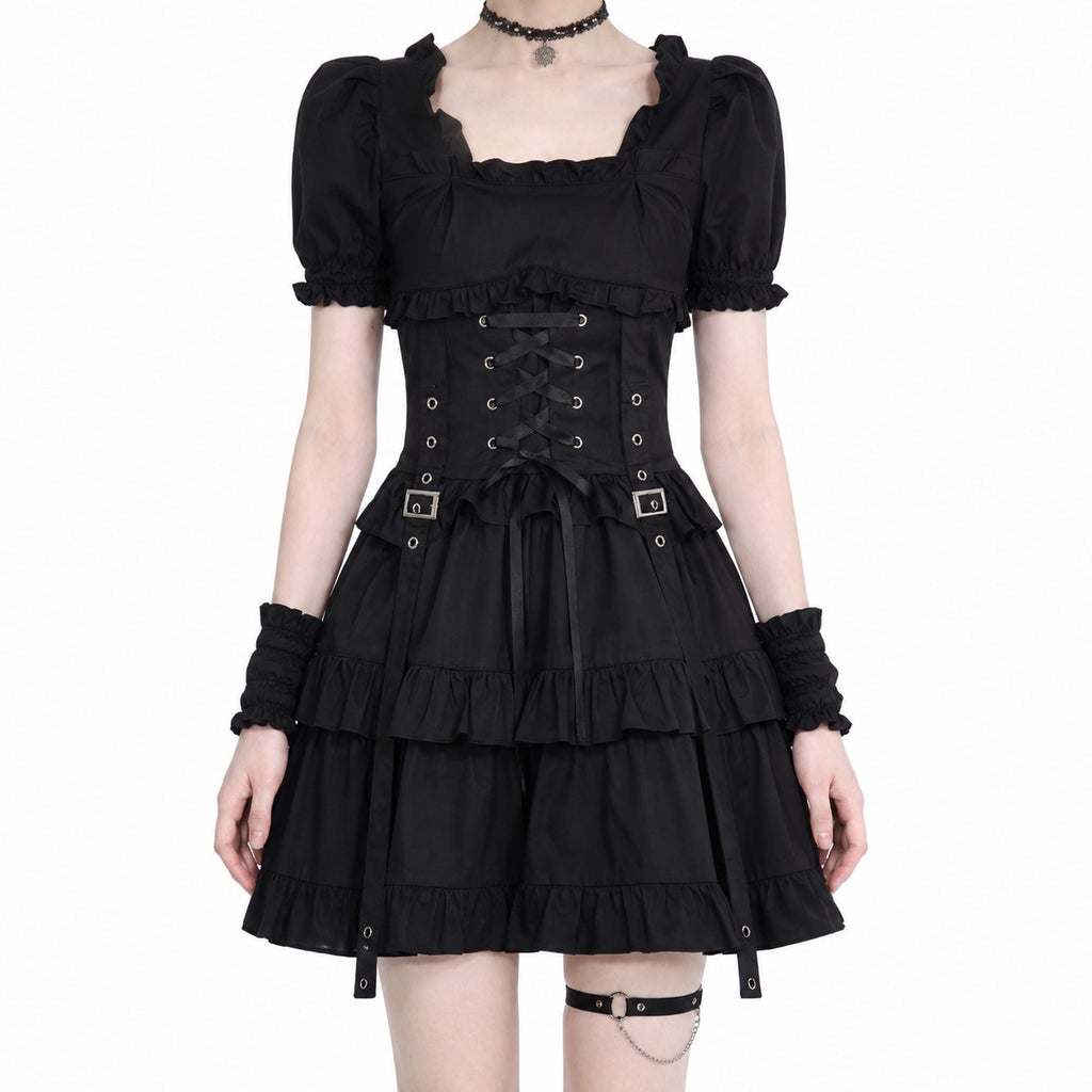 Gothic Lolita Ruffle Lace-Up Dress
