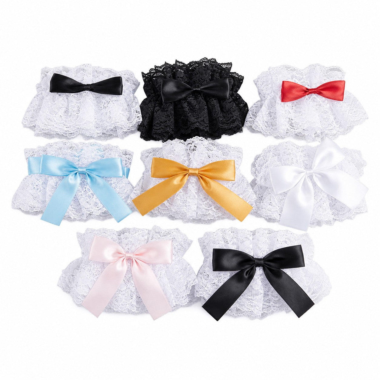 Lace Ruffle Wrist Cuffs with Satin Bow (Pair)