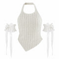 Sheer Lace Bow Ribbon Wrist Arm Cuffs