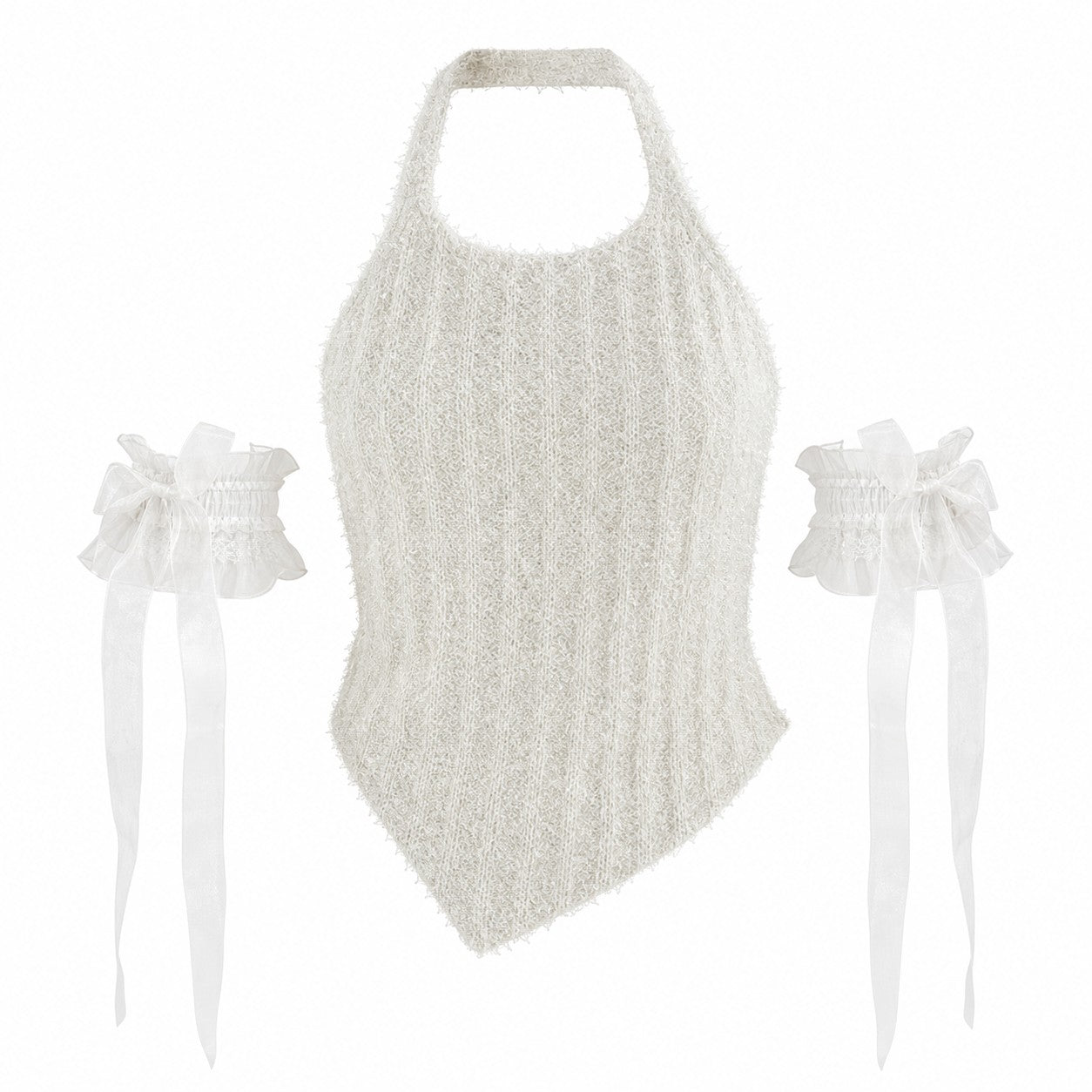 Sheer Lace Bow Ribbon Wrist Arm Cuffs