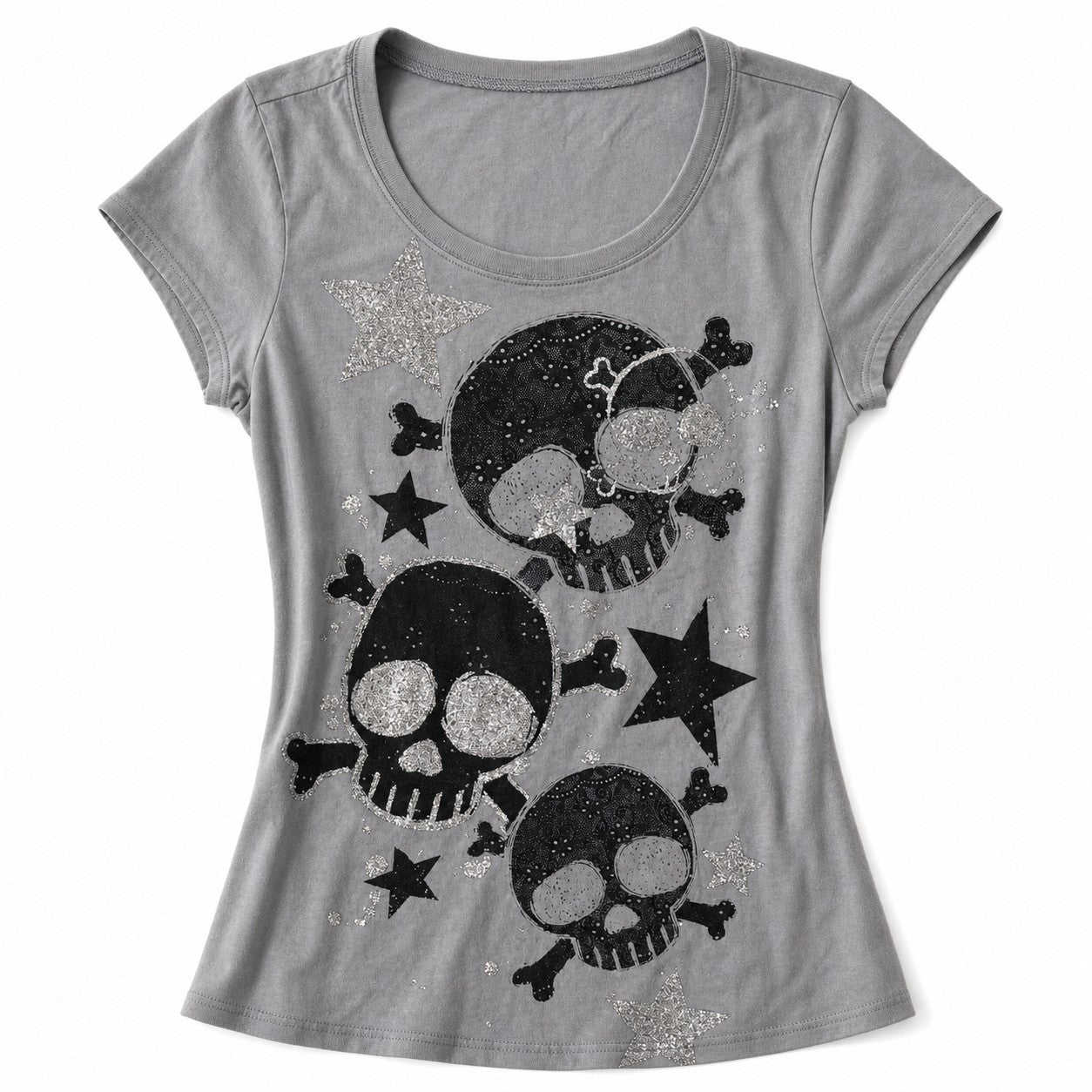 Skull, Crossbones & Stars Print Cap Sleeve Tee