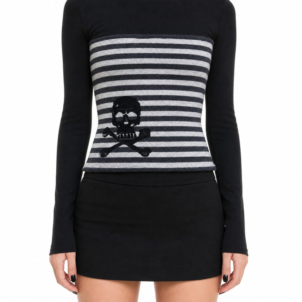 Striped Skull & Crossbones Strapless Bandeau Top