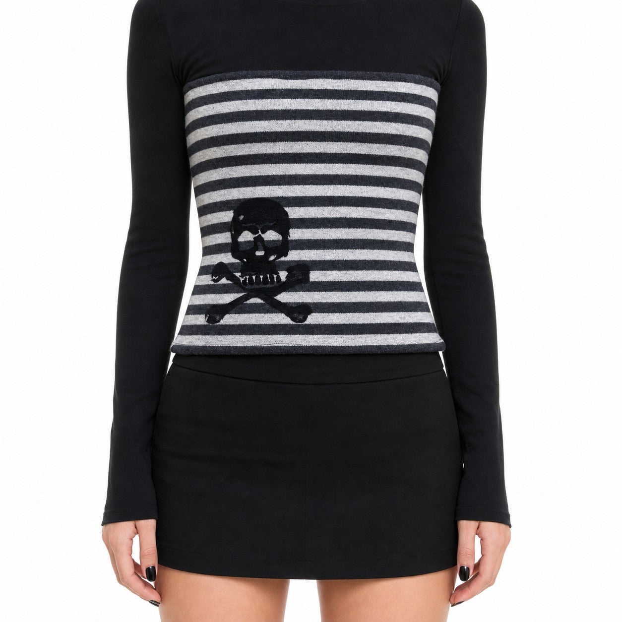 Striped Skull & Crossbones Strapless Bandeau Top