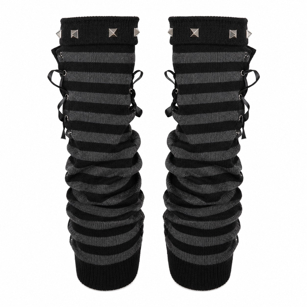Striped Studded Fingerless Arm Warmers with Pins